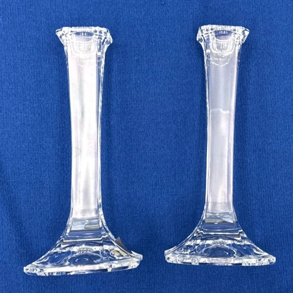 Mikasa Park Lane Crystal Candlestick Holders Pair 7 Inch Octagon Base Austria
